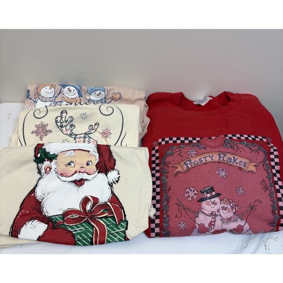 XL Christmas Graphic Tee Sweatshirt Bundle Santa Reindeer Snowman Holiday Lot - Picture 1 of 16